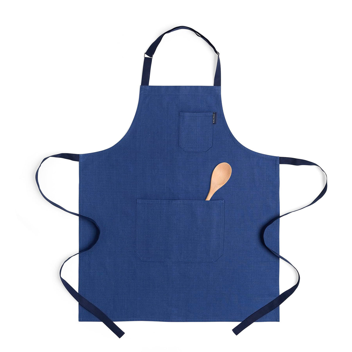 Solino Home 100% Linen Apron, 32 x 27 in, Grey and Black, Classic Apron