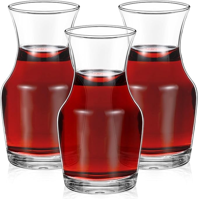 3 Pack Single Serving Wine Carafe Glass Small Mini Carafe Individual Wine Refill Decanter for Dinner Parties Tastings Bars Restaurants (6.5 oz)