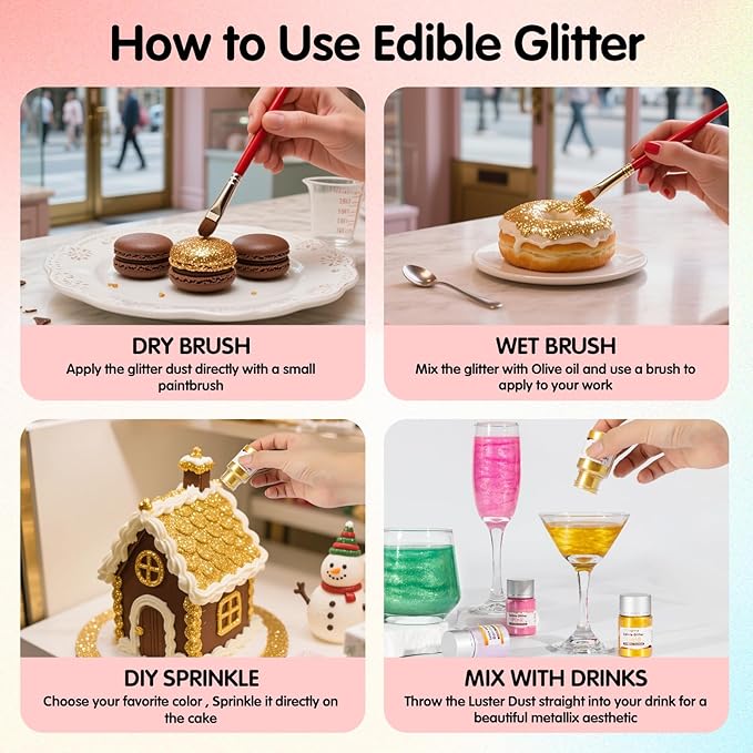 Edible Green Glitter for Drinks, Food Grade 10g Green Sprinkles Cake Decorating Supplies, Edible Luster Dust for Cocktail Beverages, Food Coloring Shimmer Powder for Baking,Cake Cupcakes Cookies Drinks Easter Eggs Candy Strawberries Decorations