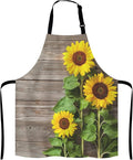 Sunflowers on Wooden Board Apron for Women and Men, Adjustable Kitchen Chef Apron for Cooking Baking - Cute Birthday, Anniversary, Mother's Day Apron Gifts for Mom Wife Girlfriend Aunt Grandma