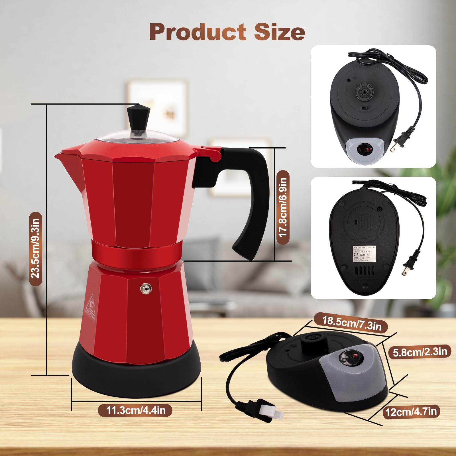 Vaolvpant Electric Aluminum Moka Pot 3-6 Cup 150-270ml Espresso Maker