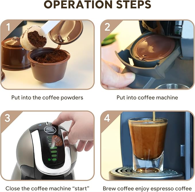 BRBHOM 6 Refillable Coffee Capsule Reusable Coffee Filter Compatiable with Do l*e Gu*to (coffee capsule 6 pcs Brown)