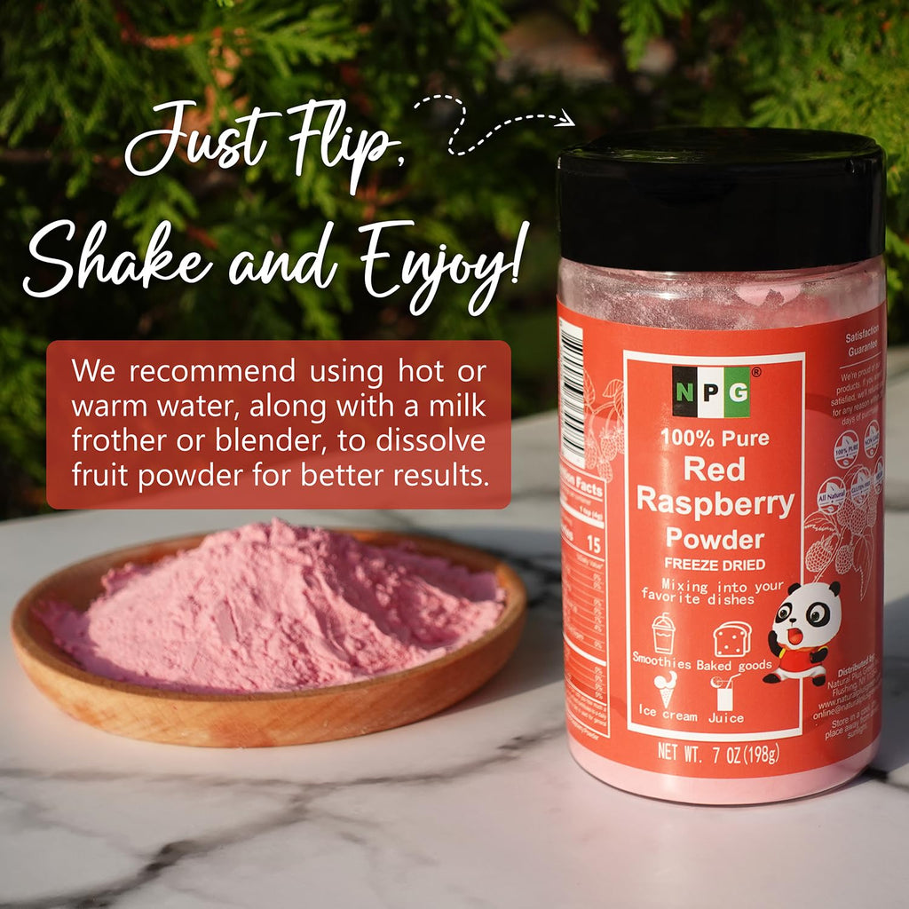 NPG Freeze Dried Red Raspberry Juice Powder 7 oz, Seedless Superfood Powder