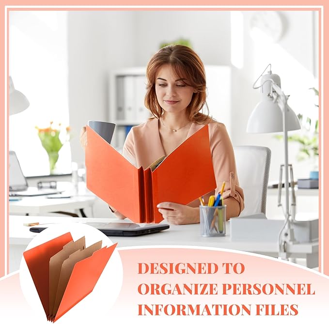 24 Pcs Classification Folders Letter Size Bulk - 2 Dividers Pressboard File Folder with 3. 5 Inch Expansion, 2 Prongs Fastener, Heavy Duty Office File Organizer for Teacher Medical (Orange)