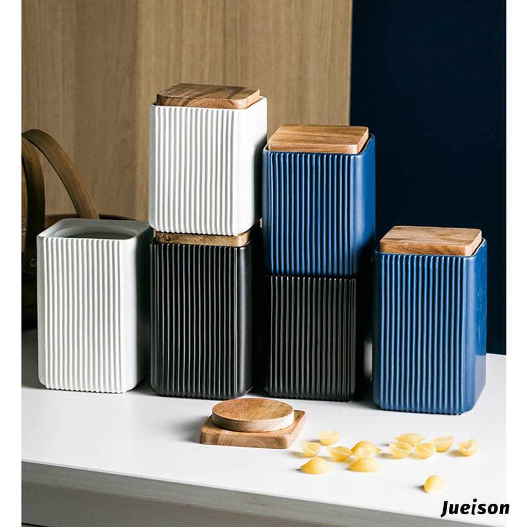 Jueison Ceramic Storage Jars Modern Airtight Coffee Canisters With Lid (Black,Small size,13cm*10cm)