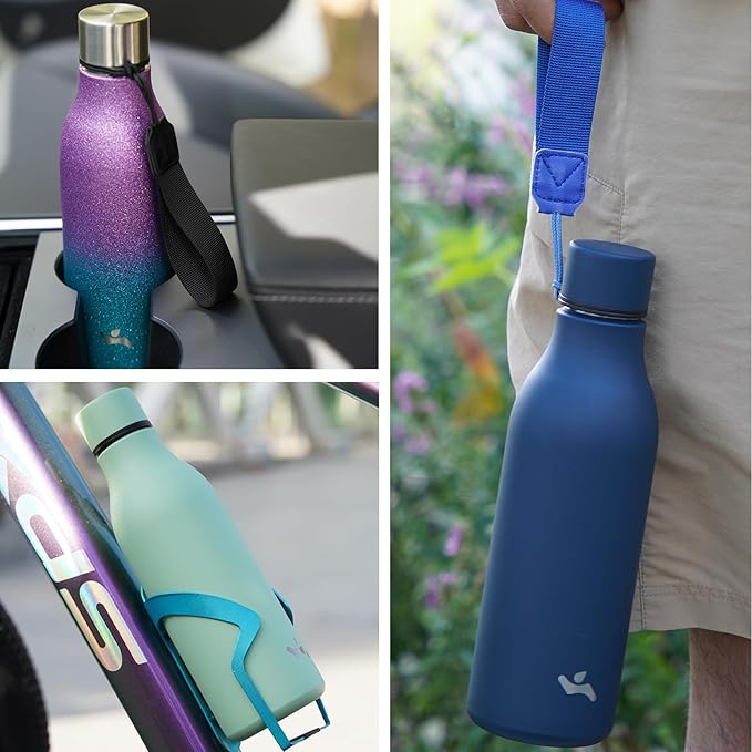 Insulated Water Bottle with Strap,18 oz Double Wall Stainless Steel Vacuum Bottles Metal Water Flask,Shining Blue