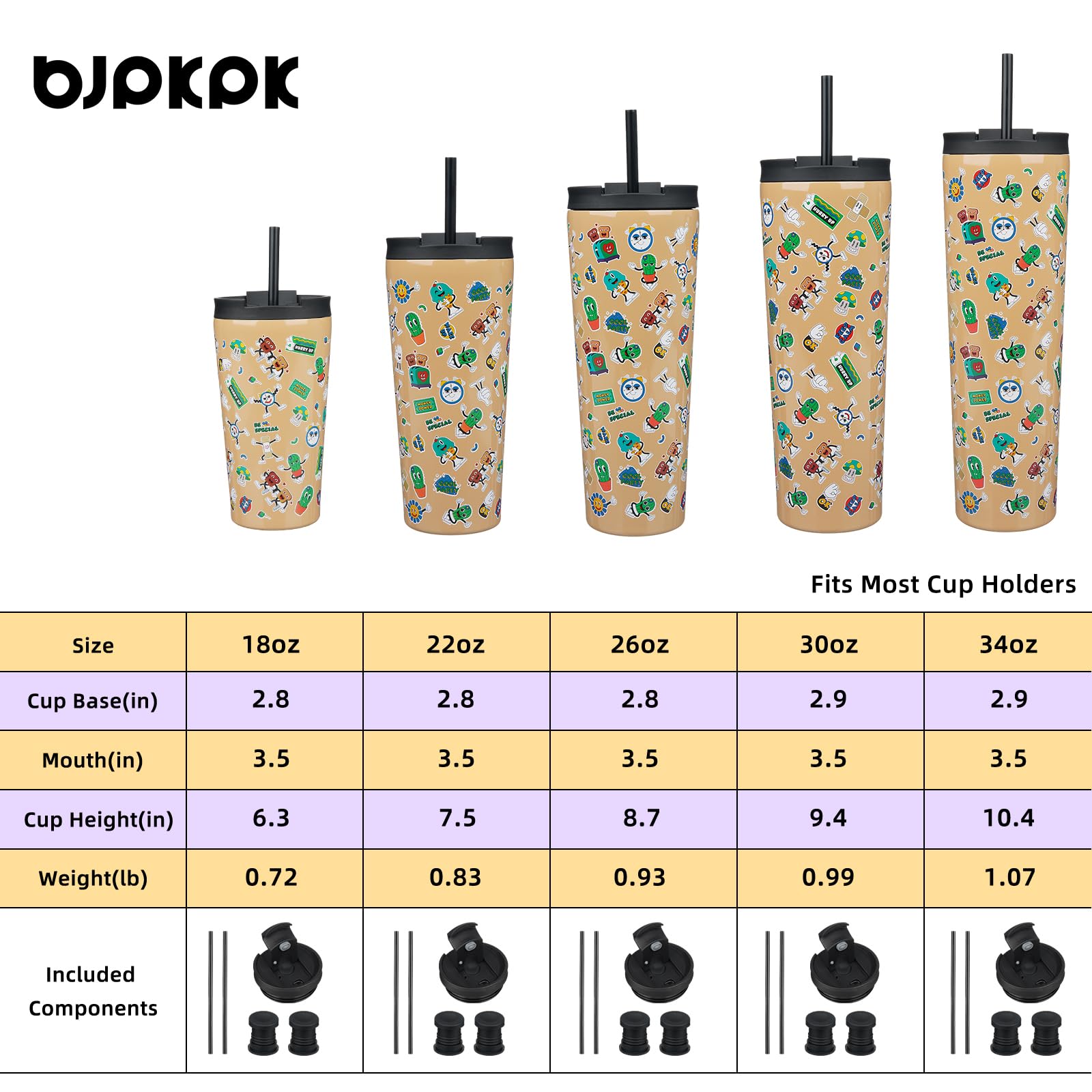BJPKPK 30 oz Coffee Tumbler with Straw, Insulated Stainless Steel Cup
