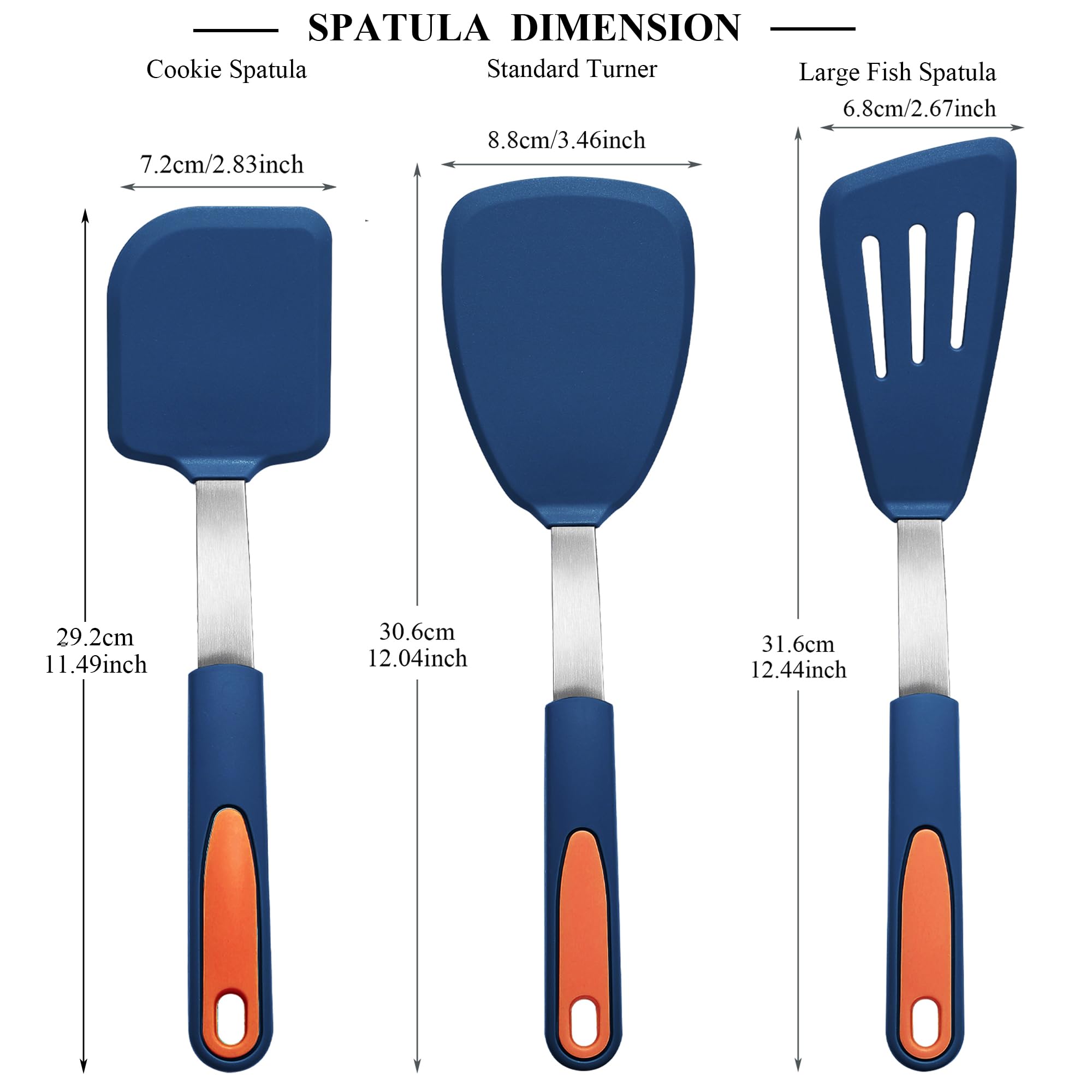 To encounter 3 Pieces Silicone Spatula Set, Heat Resistant Flexible Turner Spatulas, Nonstick Cookie Spatula, Fish Spatula, Dishwasher Safe, Navy Blue