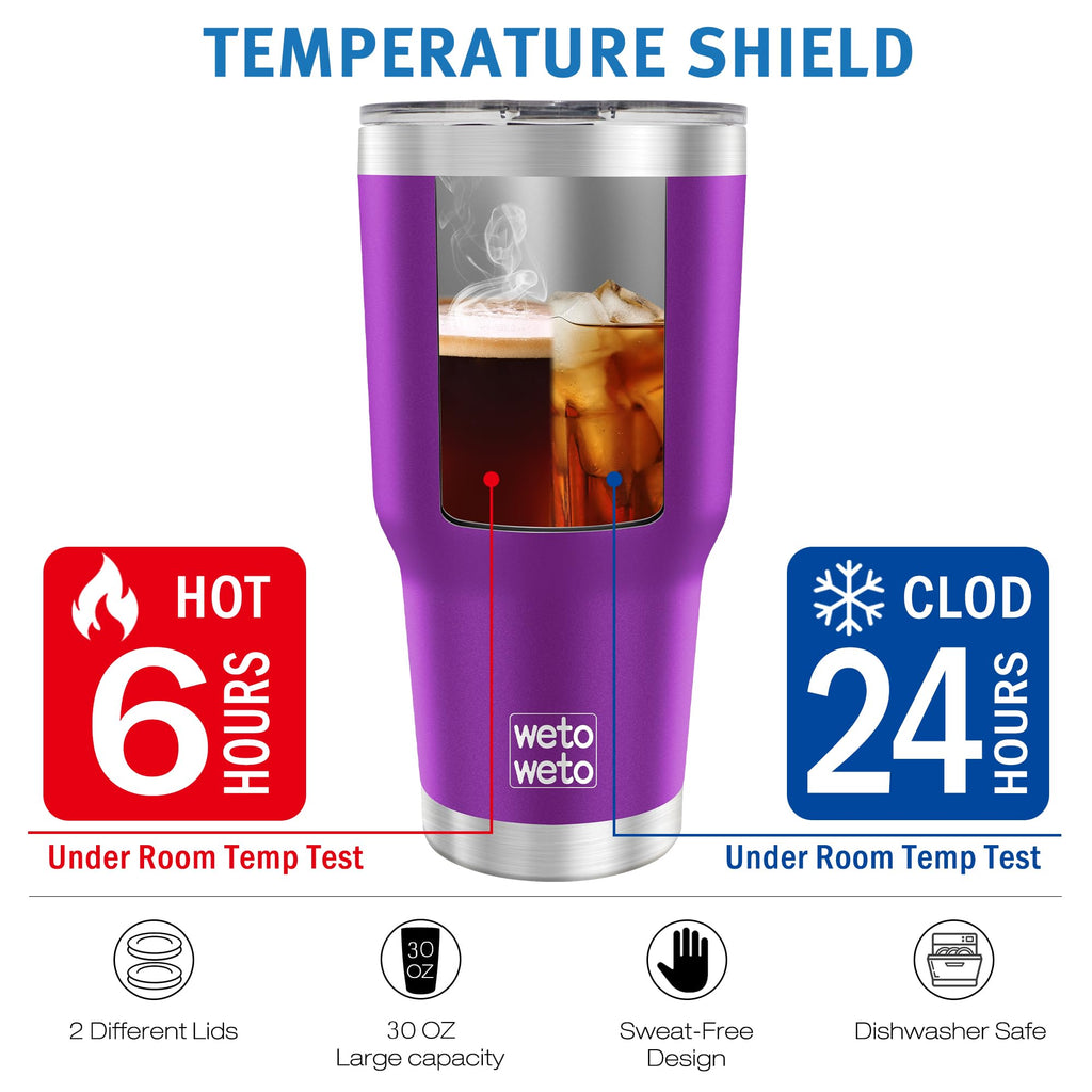 WETOWETO 30oz Tumbler, Stainless Steel Vacuum Insulated Water Coffee Tumbler Cup, Double Wall Powder Coated Spill-Proof Travel Mug Thermal Cup for Home Outdoor (Purple, 1 Pack)