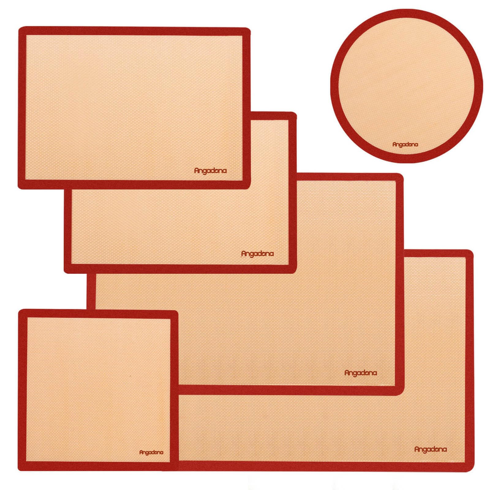 Silicone Baking Mats Set of 6, Food Grade Non-stick Reusable Baking Mat, Silicone Baking Slip Mat Oven Liner Sheet, Round & Square Cake Pan Mat, Pastry Board Rolling Dough Mats for Macaron Cookie