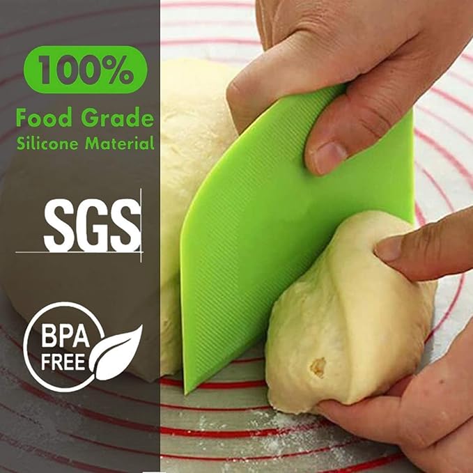 SURDOCA Dough Scraper Bench Scraper - 3P 4.7x3.7" Plastic Flexible Bowl Scraper, Sharp Edge & Angles Cake Scraper. Non-Slip Bakeware Decorating Tools Sculpting & Modeling Tools - Yellow+White+Yellow