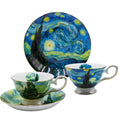 AOTELIDA Floral Tea Cups Saucers Set of 2, Bone China 7 oz British Teacups Porcelain Coffee Cup for Rose Tea Cappuccino Espresso Latte (Starry Sky & Wheat Field)