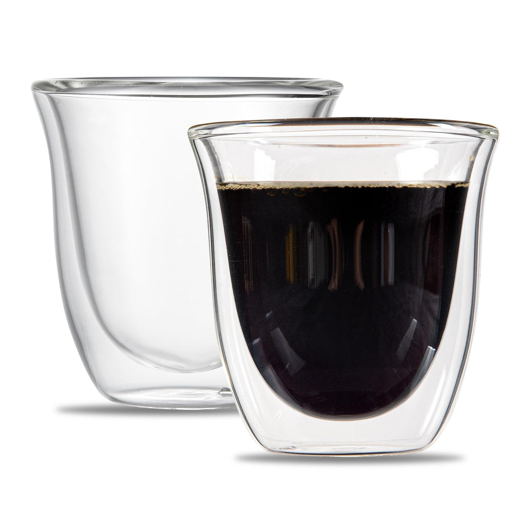 Restaurantware Coffee Cup 2 Pack of 2.72 oz Insulated Double-Wall Glass Borosilicate Coffee Cup Espresso Shot Dishwasher Safe For Hot Drinks