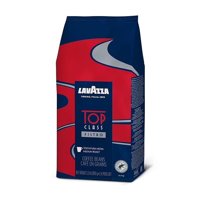 Lavazza Top Class Filtro Whole Bean Coffee Medium Roast 2.2LB Bag, 100% Natural Arabica, Milk chocolate and roasted hazelnut aromatic notes