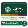 Starbucks K-Cup Coffee Pods, Starbucks Blonde, Medium and Dark Roast Hot or Iced Coffee, Variety Pack, 96 Keurig Pods