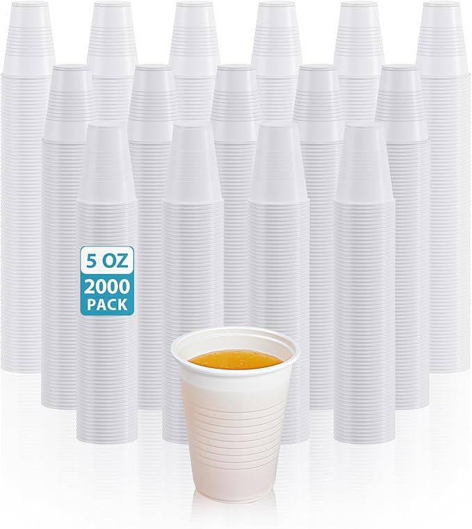 Lilymicky 2000 Pack 5 oz White Plastic Cups, Disposable Plastic Tumbler