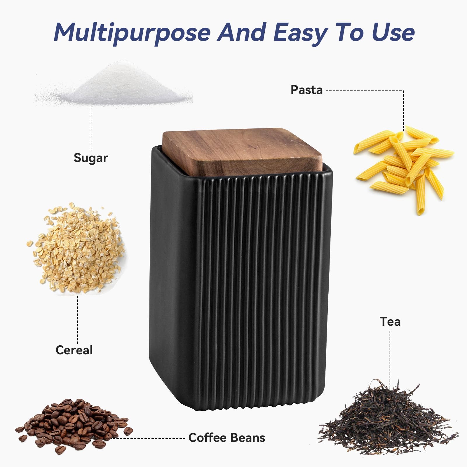 Jueison Ceramic Storage Jars Modern Airtight Coffee Canisters With Lid (Black,Small size,13cm*10cm)