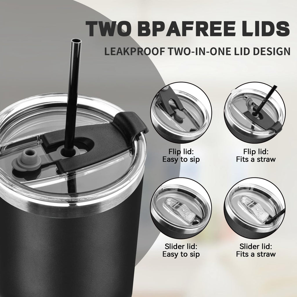 GUDEMAO 30 oz Tumbler with Lids and Straws, Stainless Steel Insulated Coffee Tumbler, Double Wall Vacuum Insulated Travel Mug Cup, Leakproof Thermal Coffee Cup for Hot and Cold Drinks (Black)