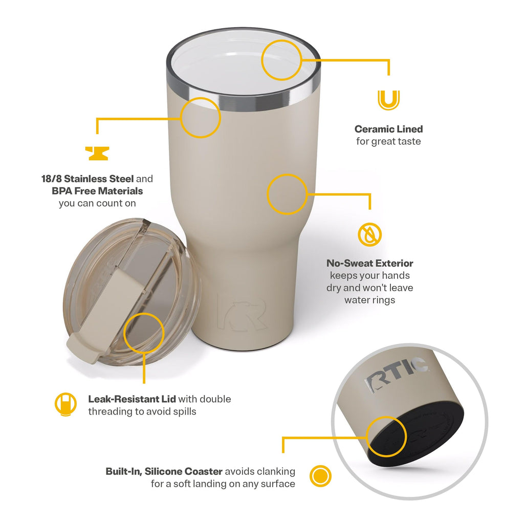 RTIC 40oz Essential Tumbler with Lid, Ceramic Lined, Beach