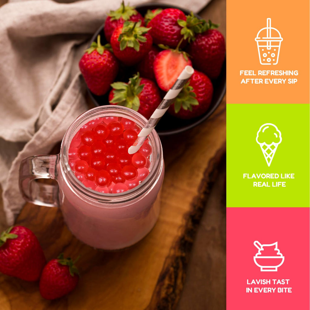 Fanale Strawberry Popping Boba Pearls for Bubble Tea and Drinks, 7 Pounds