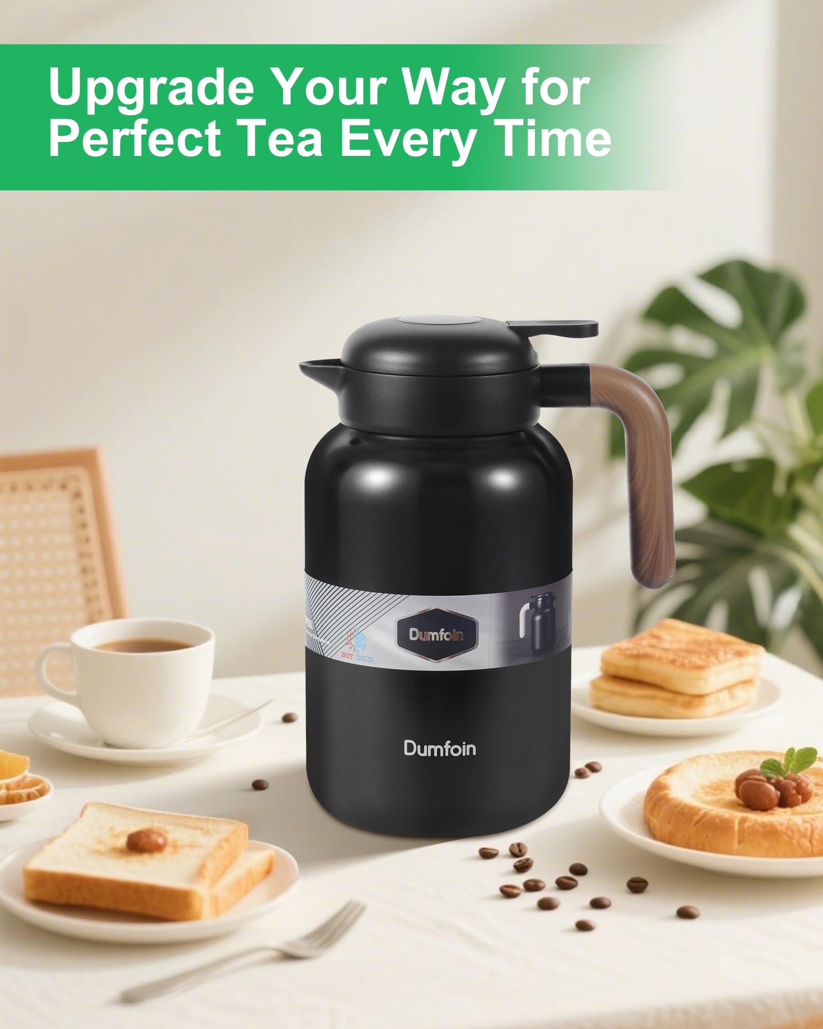 68 Oz Thermal Coffee Carafe, Stainless Steel Insulated Vacuum Coffee Carafes For Keeping Hot, 2 Liter Carafe for Hot Liquids (Matte Black)