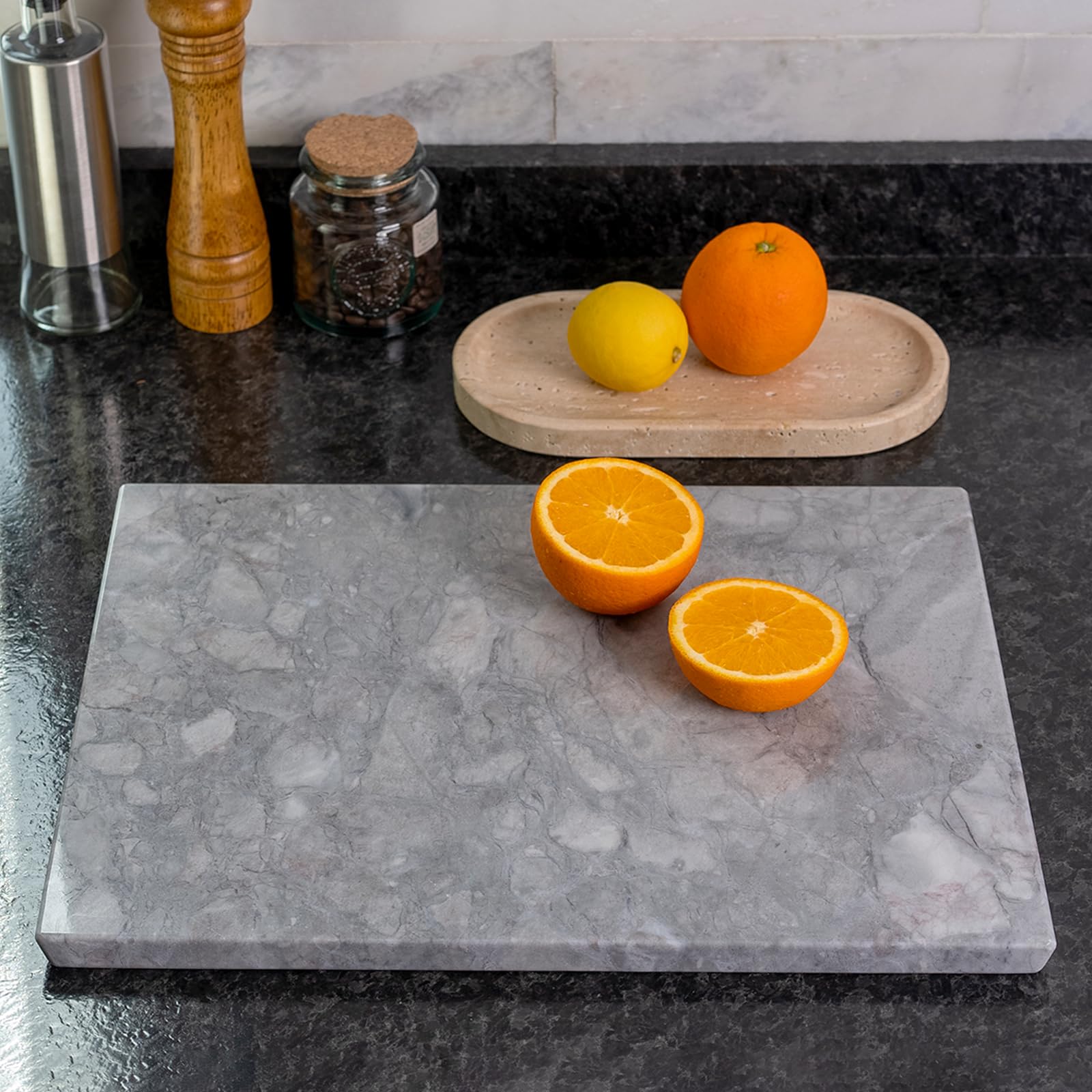 Koville Natural Marble Cutting Board for Kitchen Countertop, 16" x 12" Rectangular Marble Cutting Board Pastry Boards Cheese Boards for Home Decor, Resistant Stone Charcuterie Board Chopping Slab