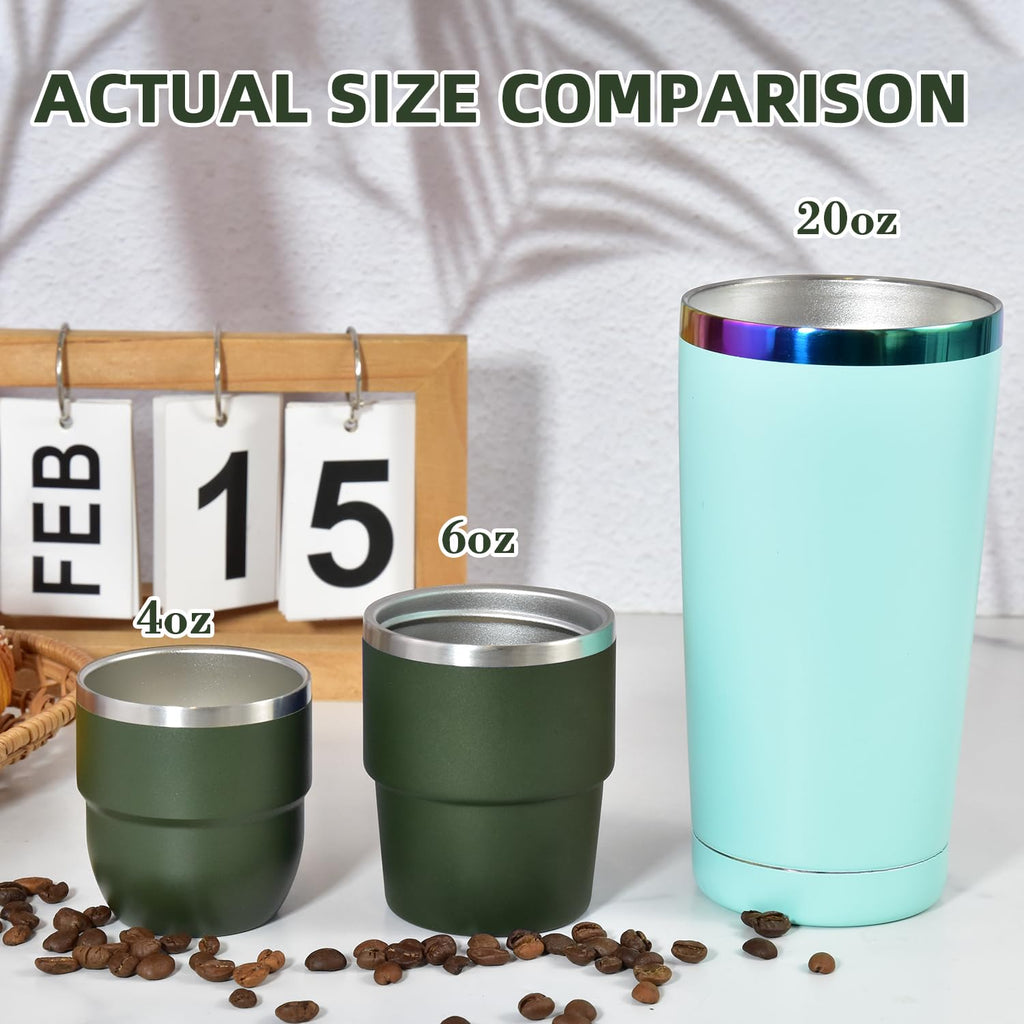 CHLJAR Espresso Cups, 4oz Insulated Espresso Cup Set of 6, Espresso Shot Cups, Stainless Steel Espresso Glasses, Stackable Mini Tumbler, Small Cup for Coffee
