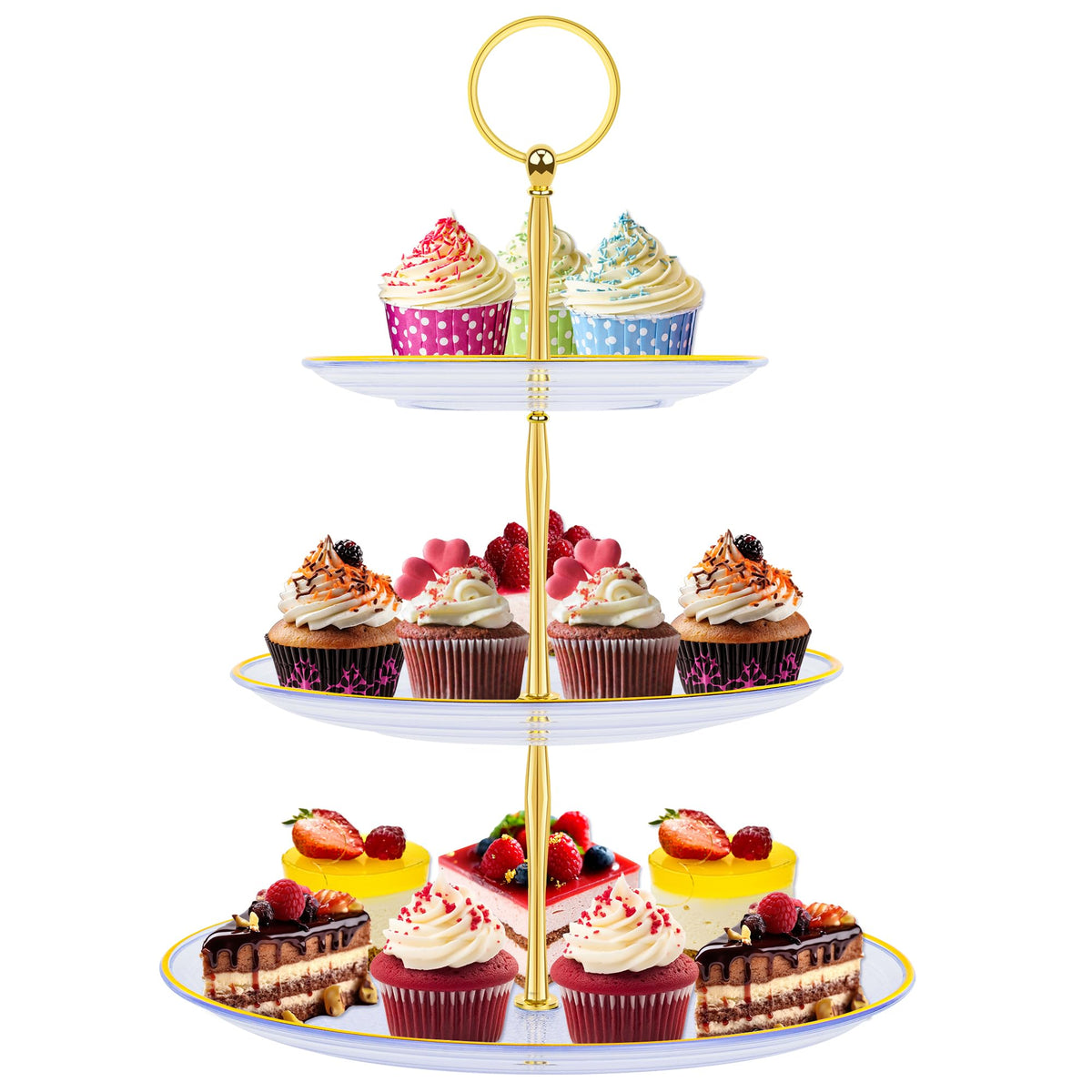 PinCute Cupcake Stand Holder-3 Tier Plastic Cup Cake Dessert Tower-Green