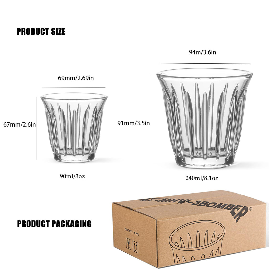 MHW-3BOMBER Shot Glasses Set of 6 Small Glass Cups 3OZ Latte Glasses for Espresso, Whiskey, Vodka, Spirits & Liquors G6190-OS