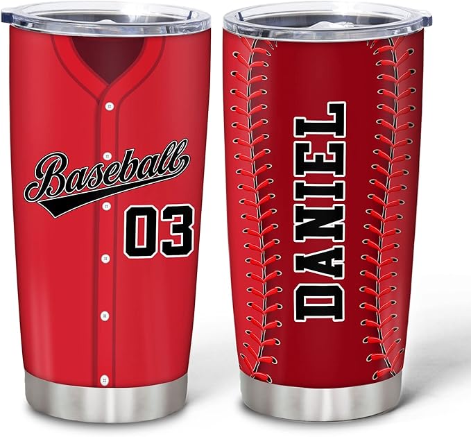 Hyturtle Personalized Baseball Tumbler Baseball Players Design Stainless Steel Double Walled Vacuum Insulated Tumblers 20oz30oz Coffee Travel Mug Cup Christmas Gift For Men Boys Friends Dad Sports Fan