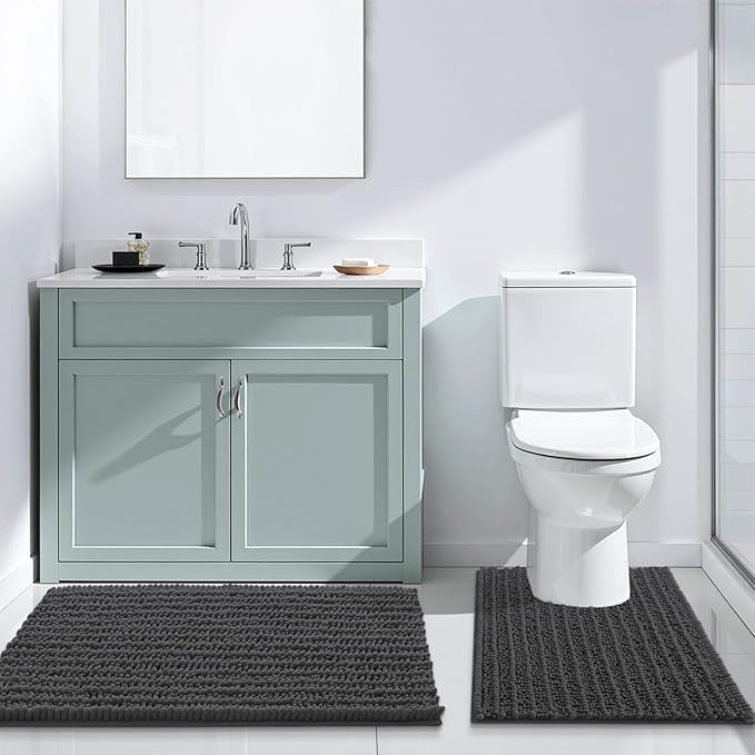 Arotive Luxury Chenille Bathroom Rug Mat, Extra Soft Thick Absorbent Shaggy Bath Rugs, Non-Slip Machine Wash Dry, Plush Bath Mats for Bathroom, Shower and Tub, 70x24, Dark Grey