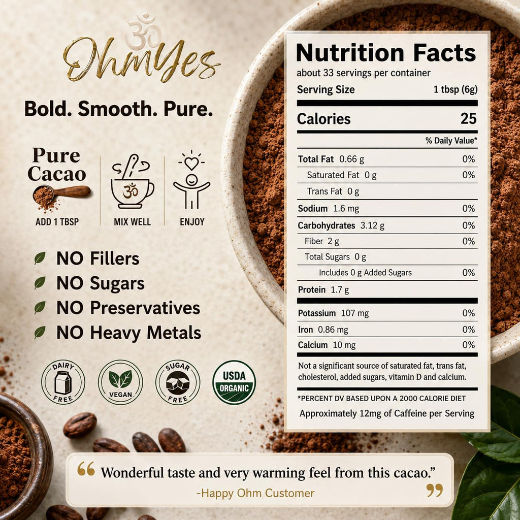 OhmYes Mocha Mushroom Coffee with Pure Cacao | Organic Mushroom Coffee, 11-Mushroom Blend (Lion’s Mane, Reishi, Chaga, Cordyceps) | Organic Instant Coffee, Cocoa Flavanols | Unsweetened | 7oz