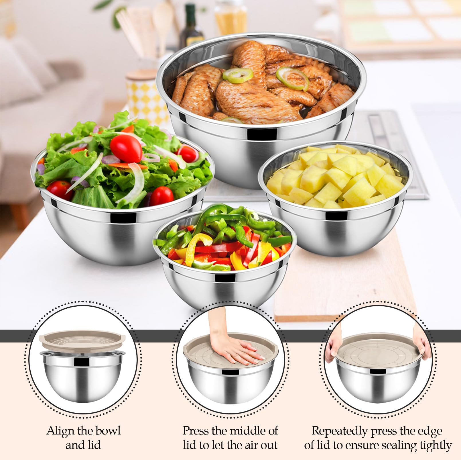 TeamFar Mixing Bowls Set of 6, Stainless Steel Nesting Mixing Salad Bowl