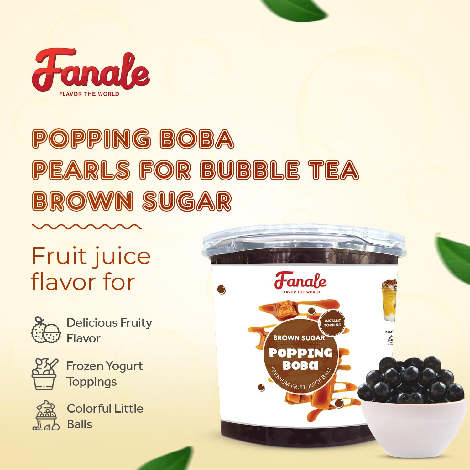 Fanale Brown Sugar Popping Boba Pearls for Bubble Tea and Drinks, 7 Pounds
