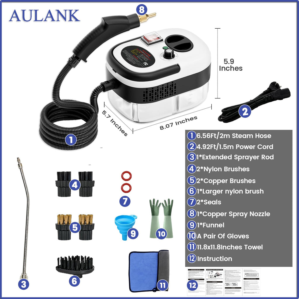 Steam Cleaner, Portable Pressurized Steamer for Cleaning with 14pcs Accessories, 6-Level Adjustable,15s Heat-Up, Handheld Steam Cleaner for Home, Tile, Dirt, Grout, Grease, Car Detailing (03-White)
