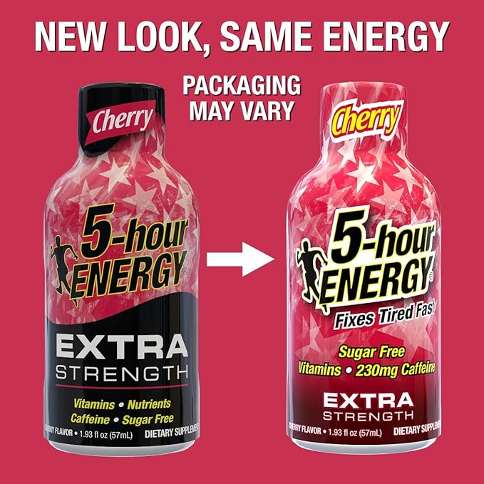 5-hour ENERGY Extra Strength Energy Shot, Cherry Flavor,1.93oz, 20-Pack, Zero Sugar
