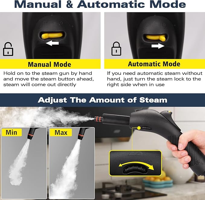 Steam Cleaner, Multipurpose Powerful Steamer with 21 Accessories, 248°F High-Temperature Steam for Floors, Grout, Tiles, Carpet, Cars - Portable 1.08L Tank, Child Lock, Chemical-Free Cleaning (Yellow)