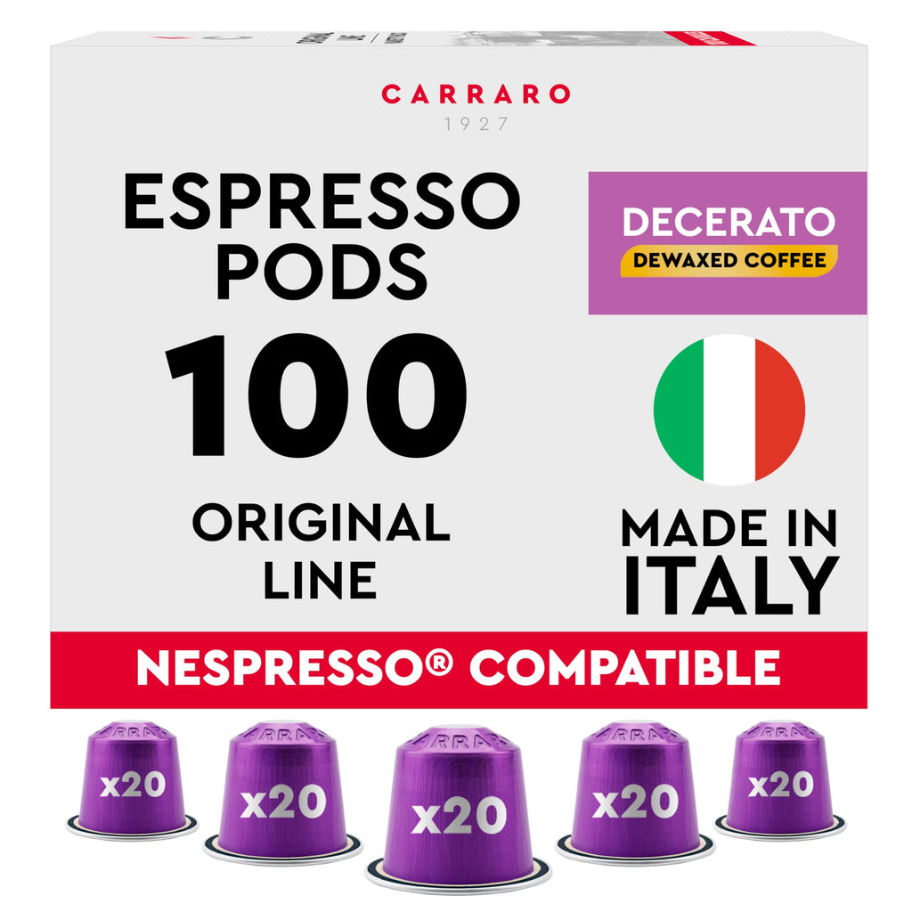 100 Aluminum Espresso Pods Compatible with Nespresso Original Line, Made in Italy - Decerato, Dewaxed, Low Acidity, Medium Roast, (Packaging May Vary)