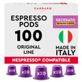 100 Aluminum Espresso Pods Compatible with Nespresso Original Line, Made in Italy - Decerato, Dewaxed, Low Acidity, Medium Roast, (Packaging May Vary)