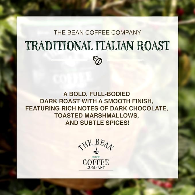The Bean Organic Coffee Company Il Chicco (Traditional Italian Roast), Dark Roast, Whole Bean Coffee, 16-Ounce Bag