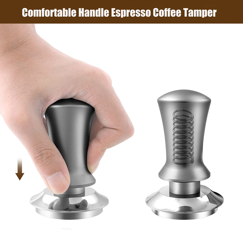 K COOL Coffee Tamper, Espresso Tamper, Premium Barista Tamper with Calibrated Spring, 100% Flat Stainless Steel Base Tamper for Espresso Coffee Machine (51mm, Silver)