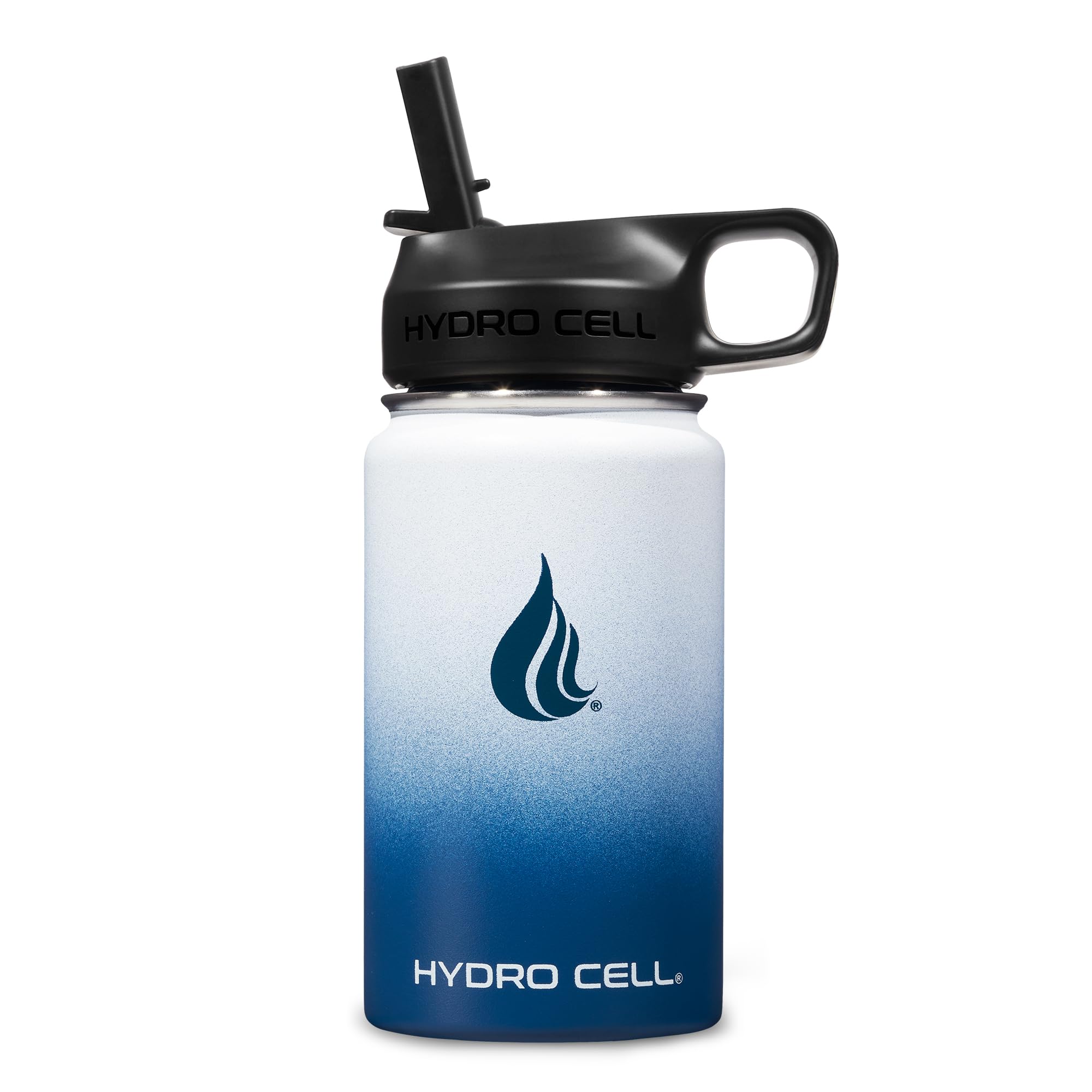 HYDRO CELL Stainless Steel Insulated Water Bottle with Straw - For Cold & Hot Drinks - Metal Vacuum Flask with Screw Cap and Modern Leakproof Sport Thermos for Adults (Navy/White 14oz)