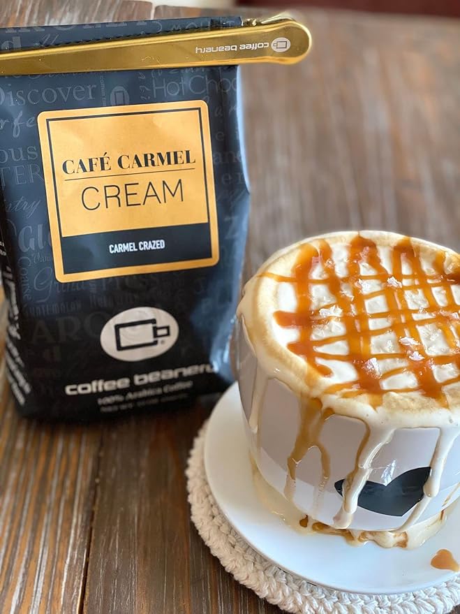 Coffee Beanery Caramel Vanilla Latte Flavored Coffee SWP Decaf, 1-1.75oz Try Me Size Coffee Sampler, Light-Medium Roast