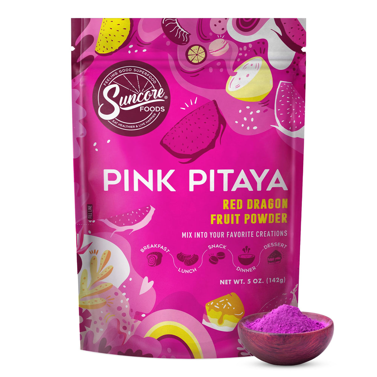 Suncore Foods Pink Pitaya Powder 5oz (Dragon Fruit) | Gluten Free | Vegan