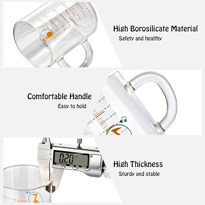 8oz Borosilicate Glass Measuring Cup with Spout Heat&Cold Resistant, Precise oz/ml Measurements, Drip Free Pouring for Kitchen, Baking, Coffee & Lab Easy to Clean Durable & Non-Toxic (Colourful-A)