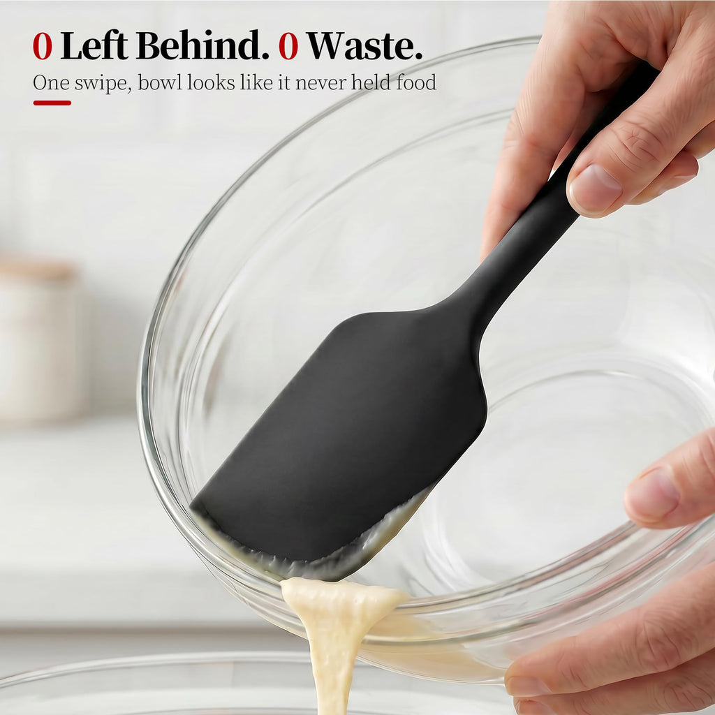 Lilybeam 600ºF Heat Resistant Silicone Spatula Spoonula Set of 4, Black