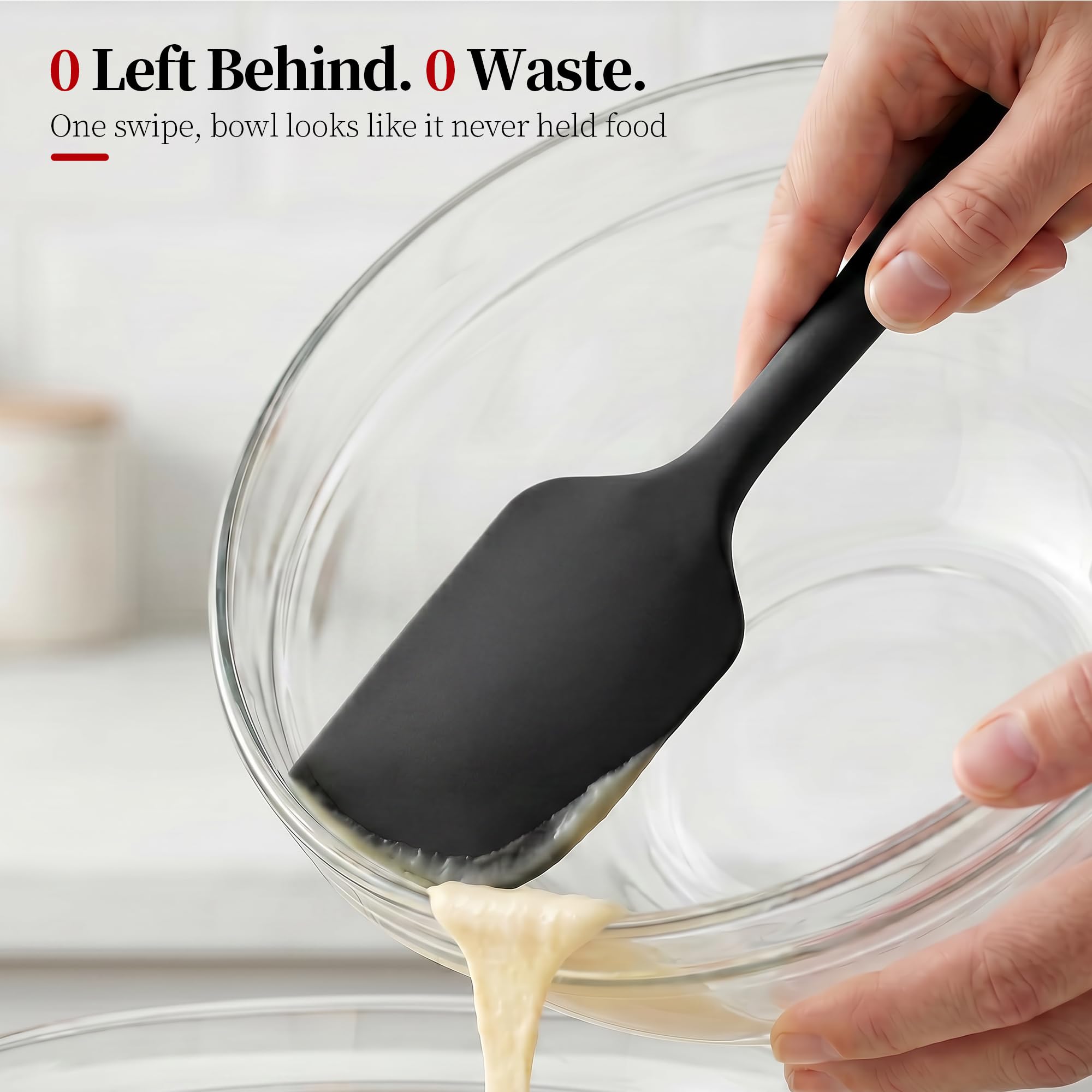 Lilybeam 600ºF Heat Resistant Silicone Spatula Spoonula Set of 4, Black