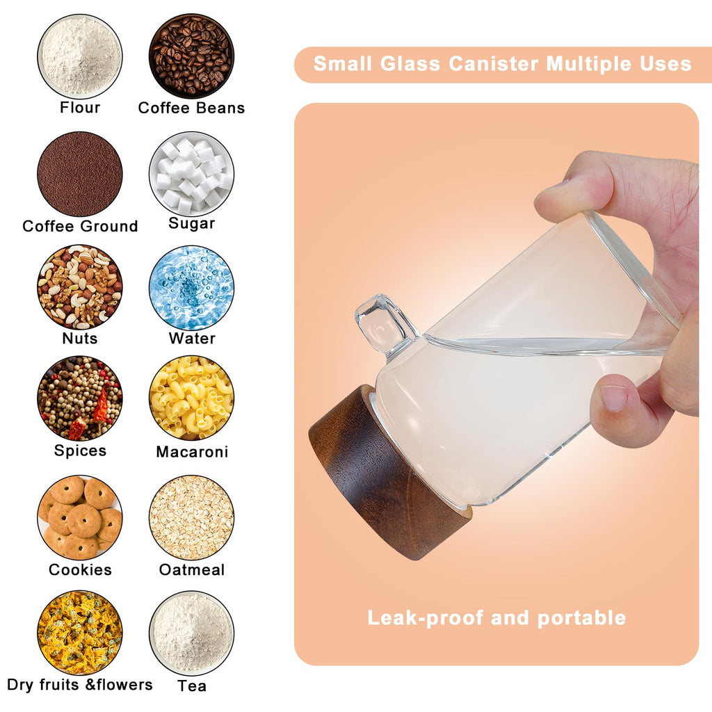 8oz Small Glass Spice Jar with Spoon Airtight Screw Wood Lid Clear Sugar Herb Container Food Storage Canisters Bottle for Seasoning Coffee Ground Bean Kitchen Tea Overnight Oats Bar(2×250ml(8.4oz))