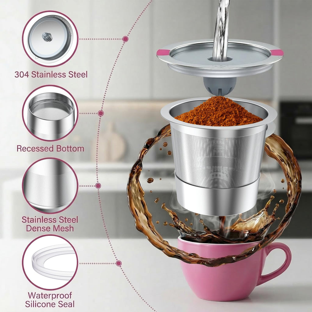 Reusable K Cups Coffee Pods for K eurig, Universal Stainless Steel Reusable K Cup Coffee Filters Compatible with K eurig 1.0 Coffee Machines,Eco-Friendly, BPA-Free (4 Pack)