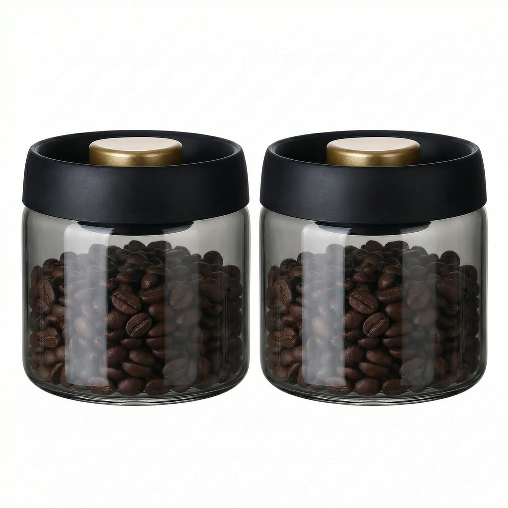 LOEZ Vacuum Coffee Canister Set, 2 x 17 fl oz Glass Jars, Gray
